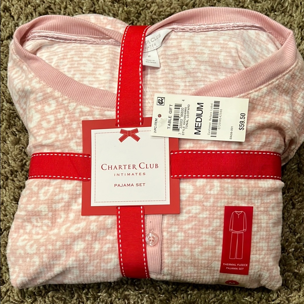 Charter Club Pink Pajama Set Plush Winter Wear